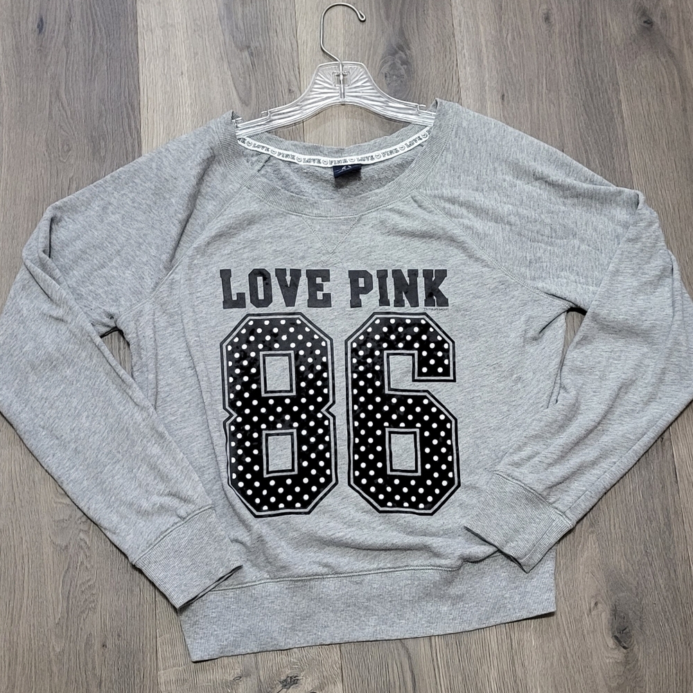 PINK Victoria's Secret Gray Open Crew Neck Top - Large